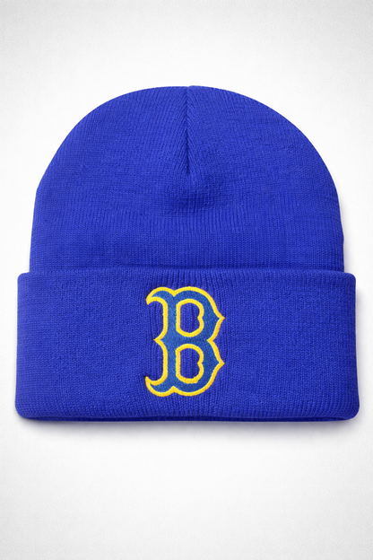 Brawley Vintage B Beanie with embroidered script B, royal blue or black