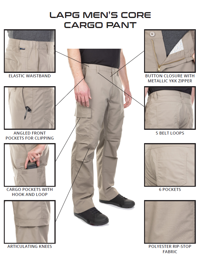 LAPG Men's Core Cargo 6 Pocket Tactical Pant