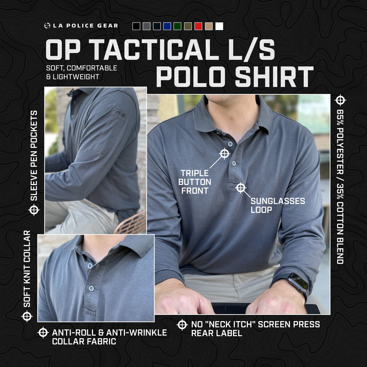 LAPG Men's Operator Tactical Long Sleeve Polo Shirt