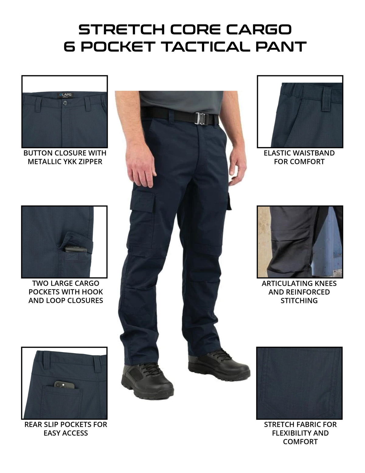 LAPG Men's Stretch Core Cargo 6 Pocket Tactical Pant