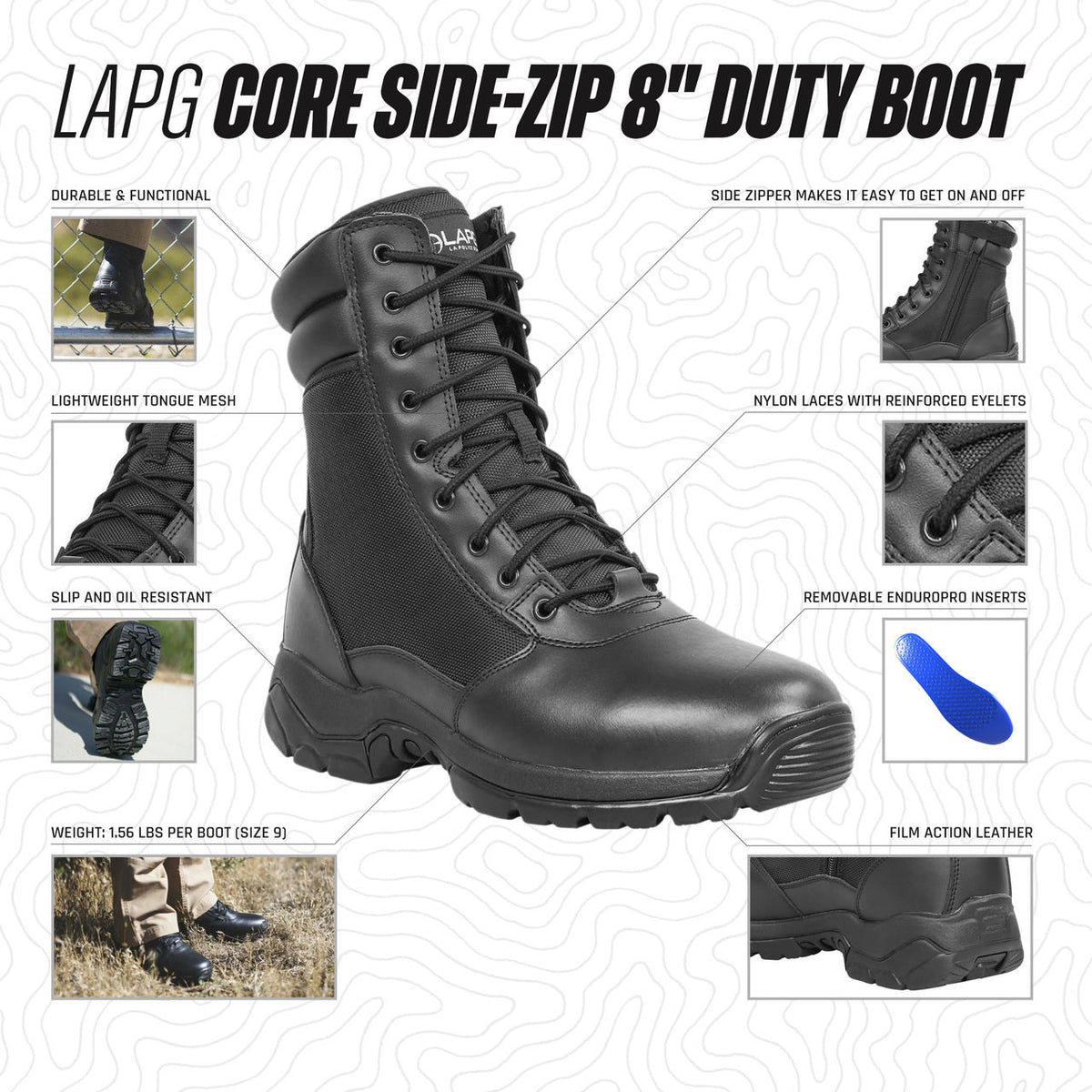 LAPG Men's Core 8" Black Side-Zip Duty Boot