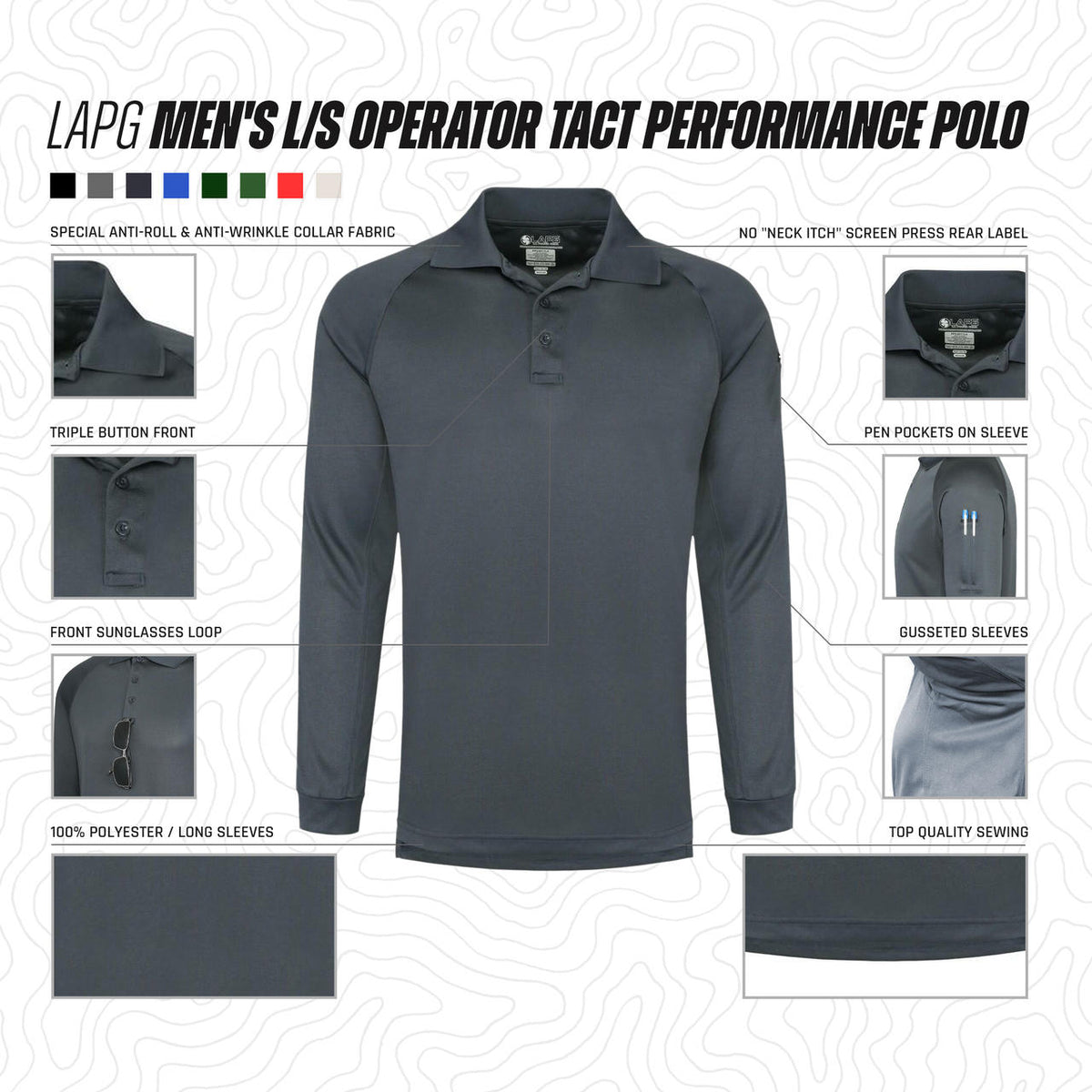 LAPG Men's Operator Tactical Performance Long Sleeve Polo Shirt