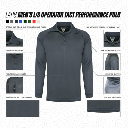 LAPG Men's Operator Tactical Performance Long Sleeve Polo Shirt