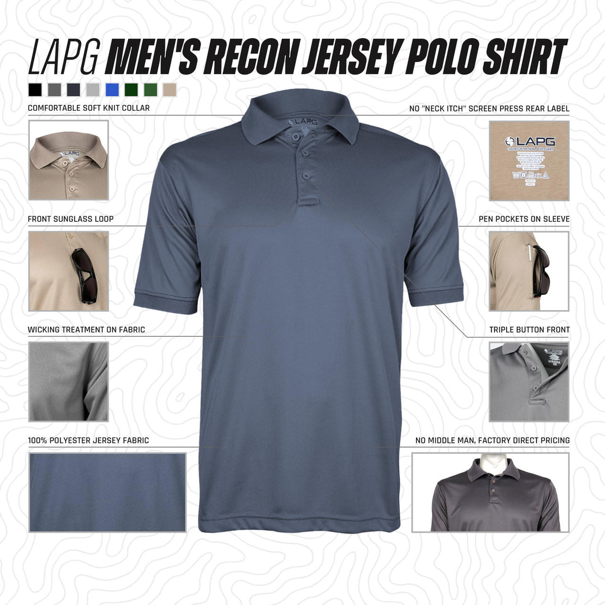 LAPG Men's Recon Jersey Short Sleeve Polo Shirt