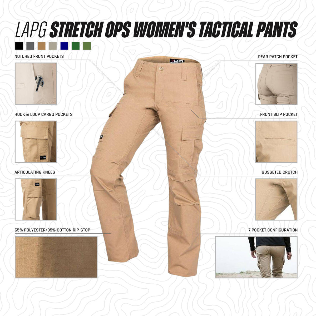 LAPG Women's Stretch Ops 7 Pocket Tactical Cargo Pant