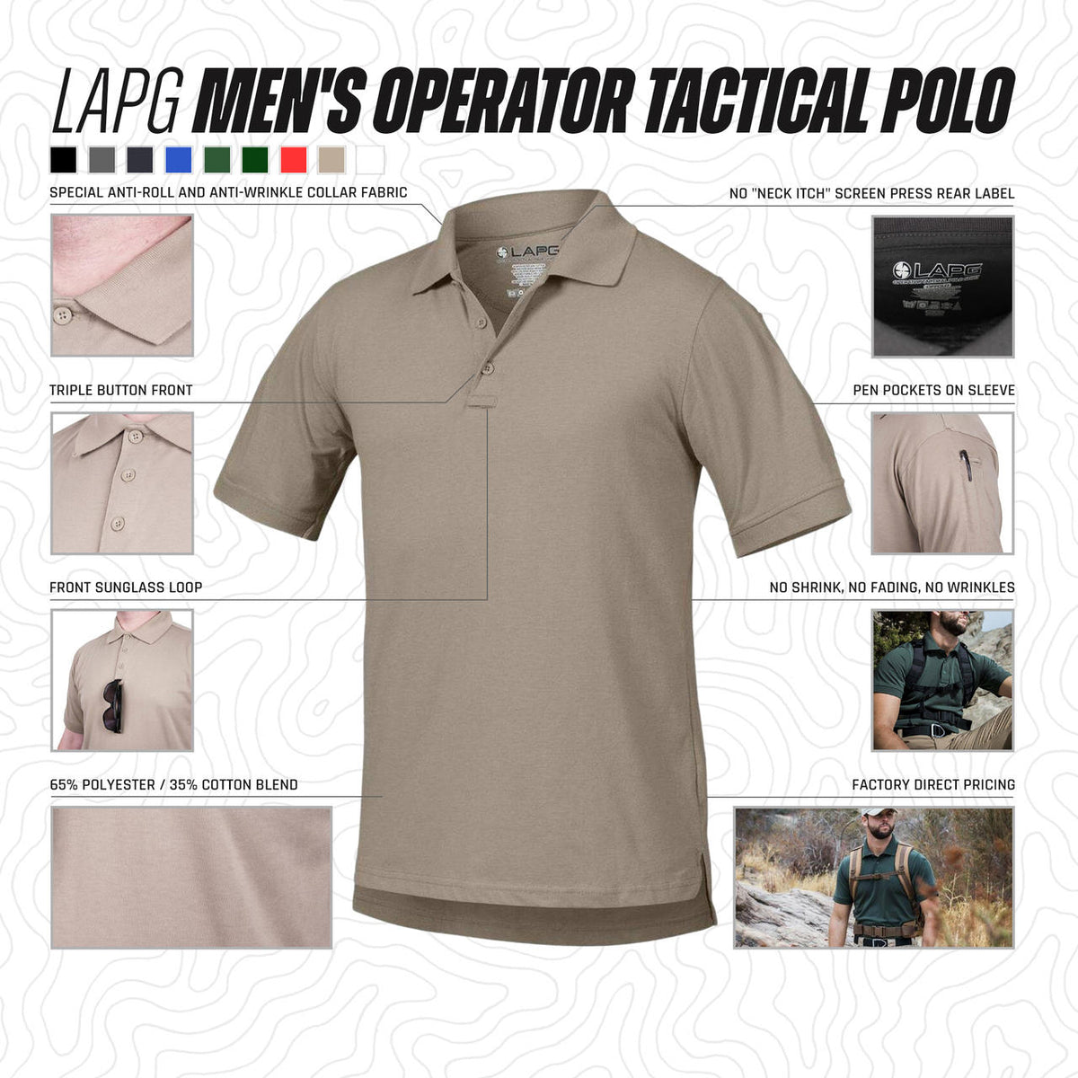 LAPG Men's Operator Tactical Short Sleeve Polo Shirt